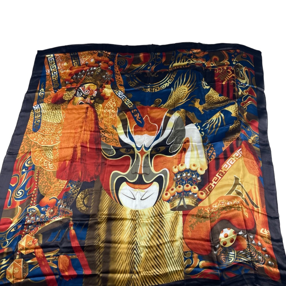Huali Silk Scarf Peking‎ Opera Mask Dragon Print Square Luxury